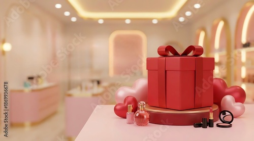 Red gift box with ribbon