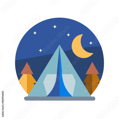 Camping under the stars: A serene night with tent and moonlight
