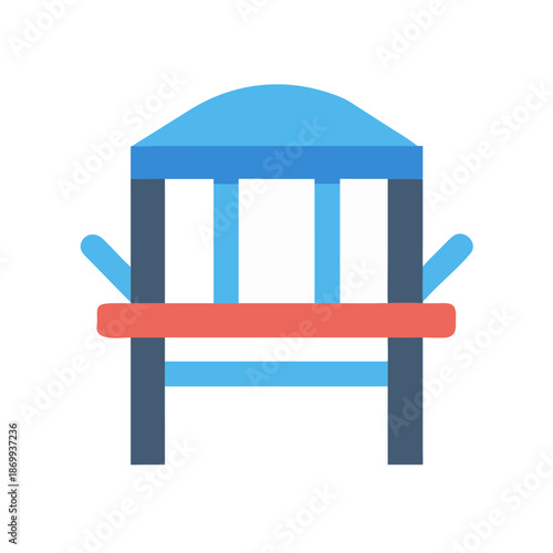 Stylized lifeguard chair illustration with bold colors and simplified design, on black background