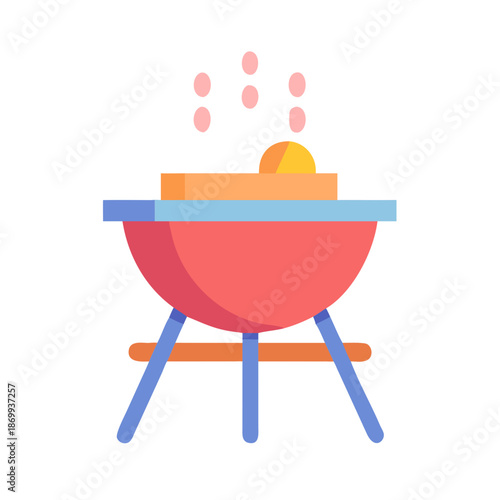 Illustration of a colorful barbecue grill with cooking food isolated on black