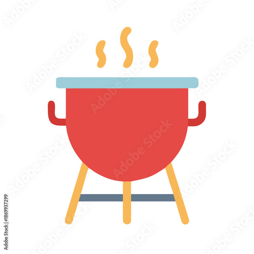 Simple illustration of a red BBQ grill with smoke on a black background