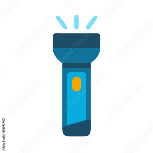 Vector Illustration of a Flashlight Shining Light on Black Background. Flat Design