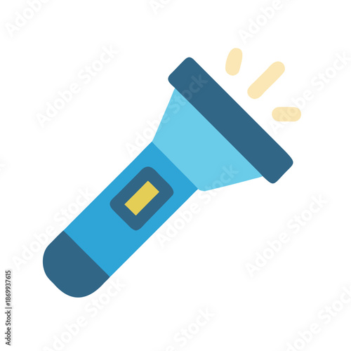A blue flashlight icon illustration on black background for various uses