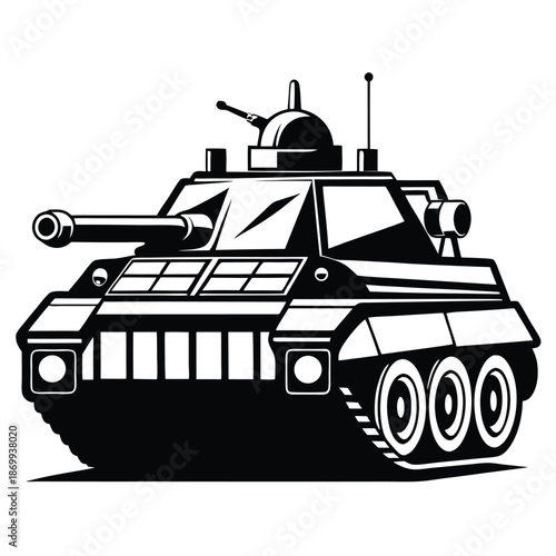 Armored military vehicle vector art with heavy tracks and tactical design for defense