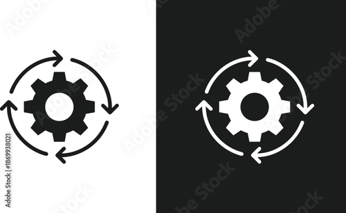 Settings refresh gear icon with circular arrows system update configuration process flat vector illustration isolated on white background