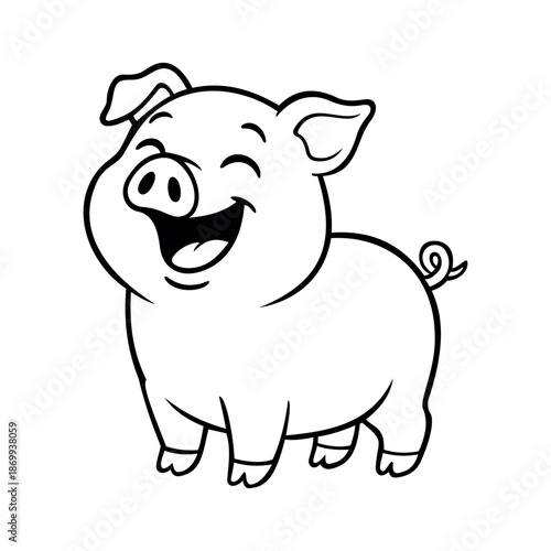Laughing Lines Pig Illustration Character Vector Logo Template