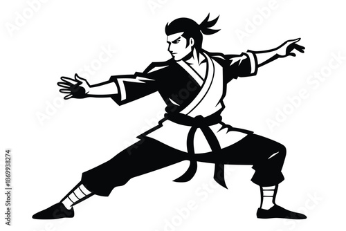 Karate Fighter Silhouette Illustration Black and White Action Pose for Sports Design