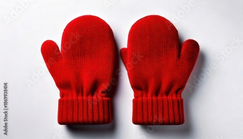 Pair of Bright Red Winter Mittens on a White Background, Warm and Cozy.