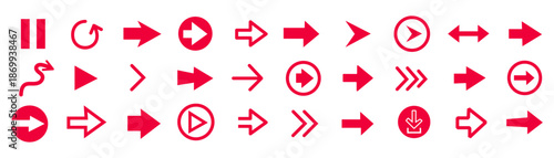 Arrow icons set.Arrow collection. Simple arrow big set. Vector Illustration Collection of red arrows and icons for navigation and direction symbols