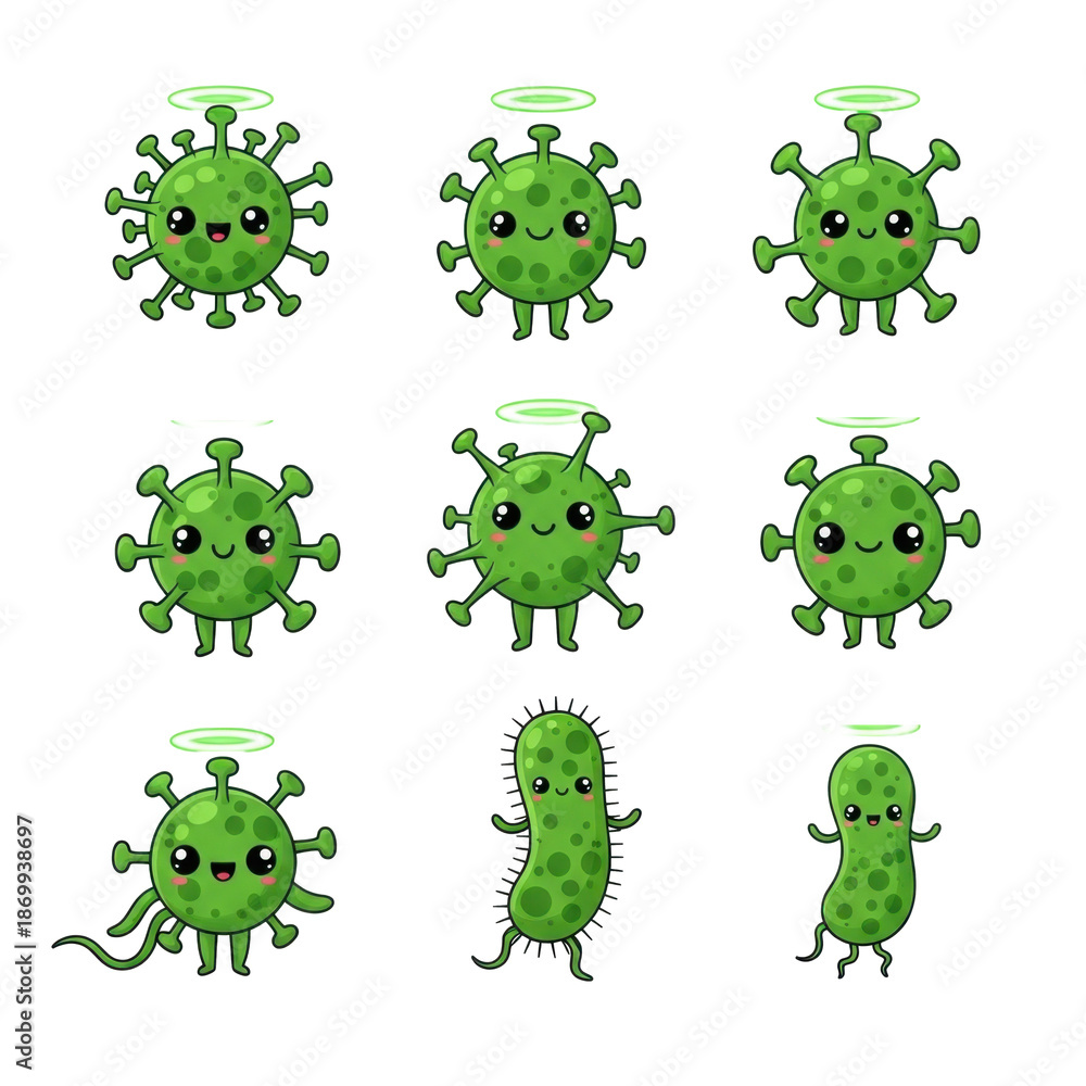 Obraz premium Cute Green Viruses and Bacteria