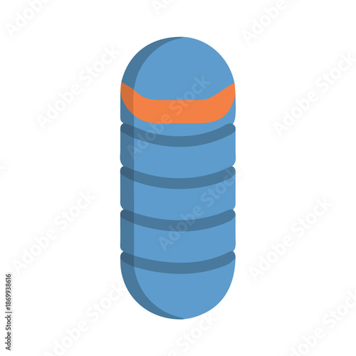Stylized blue sleeping bag with orange accent on black background