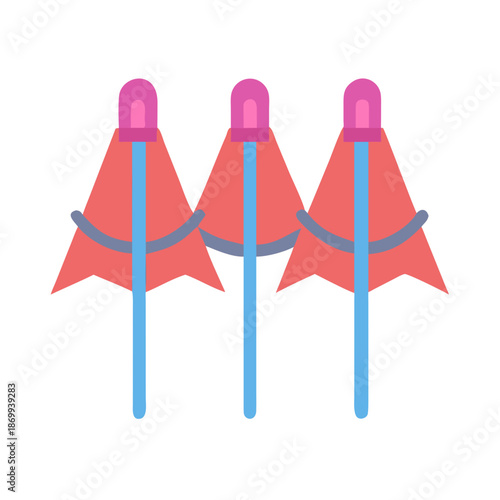 Simple illustration of three flags displayed in a row on a black background