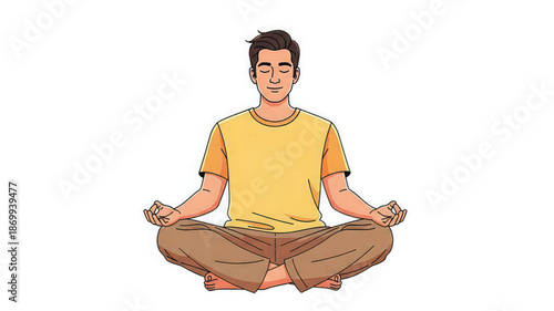 A man sits cross legged in a meditative yoga pose with eyes closed