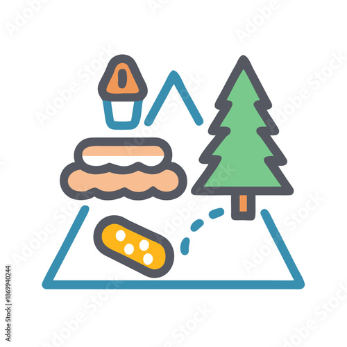 Camping adventure: A minimal flat illustration of outdoor camping scene