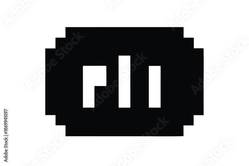 Pixelated pause icon silhouette in black and white, for user interface elements