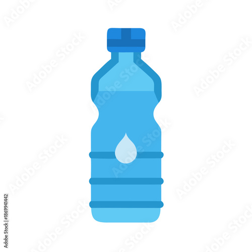 Minimalist illustration of blue water bottle on black background with water drop
