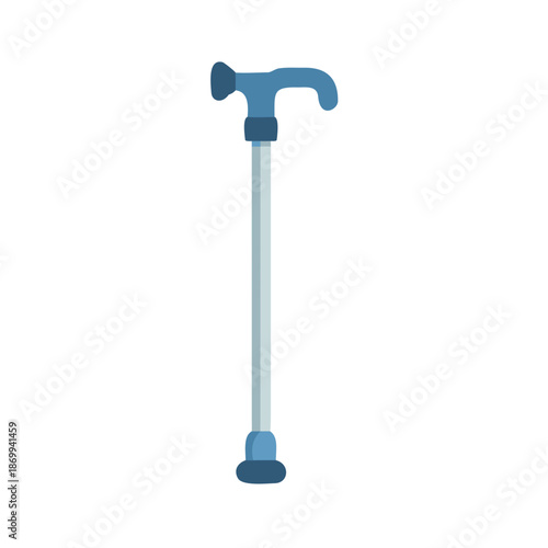 Blue assistive walking cane with black background, flat vector illustration