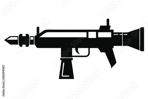 Handheld RPG Rocket Launcher Silhouette Vector, Black and White Military Weapon Graphic