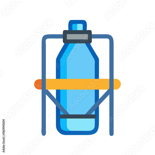 Blue water bottle in holder, clean drinking water, flat graphic design