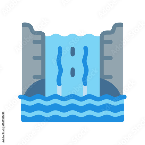 Flat design style illustration of a waterfall with water and stone walls