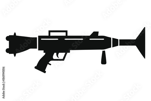 Military Handheld Rocket Launcher Vector Silhouette, Black and White Bazooka Weapon Graphic
