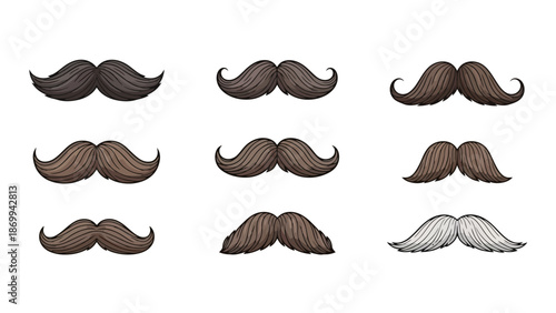 Diverse Mustache Styles and Types of Facial Hair Collections, Vector Illustrations for Graphic Design