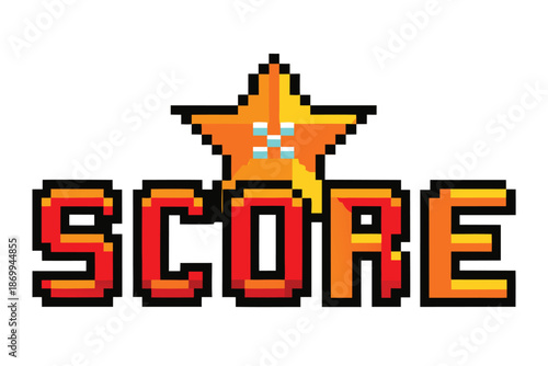Pixel Star Score Icon with White Border - Retro Game Achievement