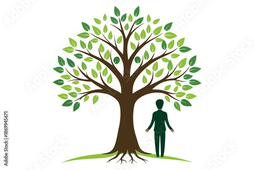 Tree growing in silhouette against a white background, symbolizing personal growth