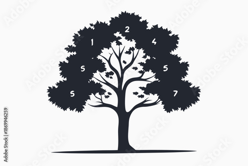 Black and white tree silhouette with levels, representing corporate advancement
