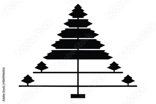 Black and white silhouette tree with marked levels, symbolizing corporate advancement