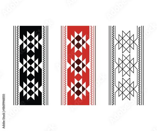 Geometric pattern reminiscent of Bulgarian embroidery and folk art and African motifs