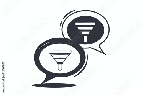 A pair of chat bubbles featuring a filter icon, signifying message filtering, content moderation, or communication security.