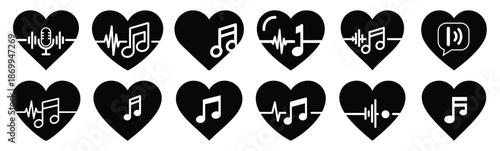 Collection of love voice note heart silhouette icon set. Happy valentines day icons black silhouette illustration art