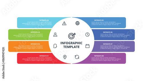 Abstract of graph, diagram with 8 steps, options, parts or processes. Vector business template for presentation
