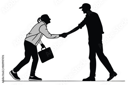 Teamwork, Connection, Two People Shaking Hands in Agreement, Business Collaboration Concept