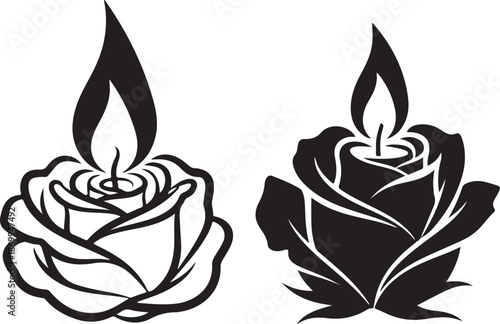 Rose Candle Flame Silhouette Romantic Floral Design