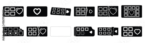 Collection of valentine chocolate bar silhouette icon set. Happy valentines day icons black silhouette illustration art