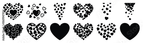 Collection of valentine heart shaped confetti silhouette icon set. Happy valentines day icons black silhouette illustration art