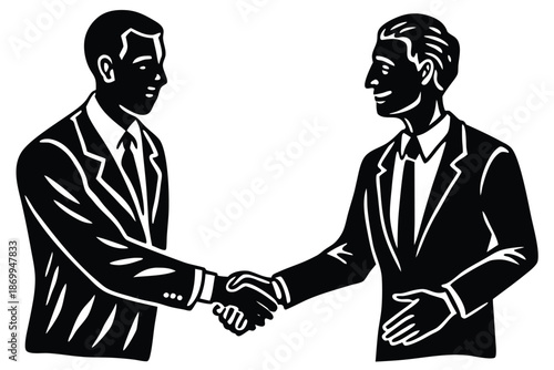 Outline Icon of Two People Shaking Hands, Symbolizing Business Partnership, Agreement, and Connection