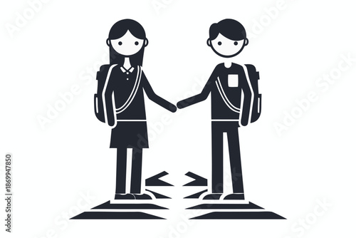 Outline Icon of Two People Shaking Hands, Symbolizing Business Partnership, Agreement, and Connection