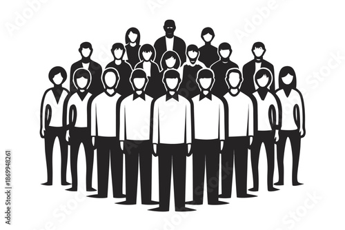 Diverse group of people silhouettes, representing teamwork, community, and customer base
