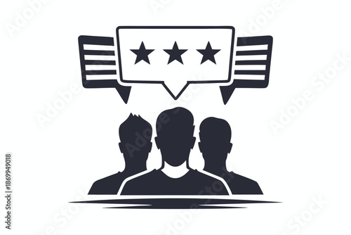 Black and White User Rating Stars and Comment Icon - Customer Feedback Review UI/UX Vector Graphic