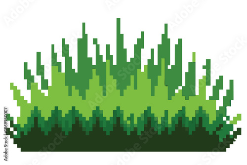 Vibrant pixelated green grass patch for game design elements and digital landscapes
