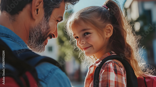Loving father and daughter share a warm goodbye