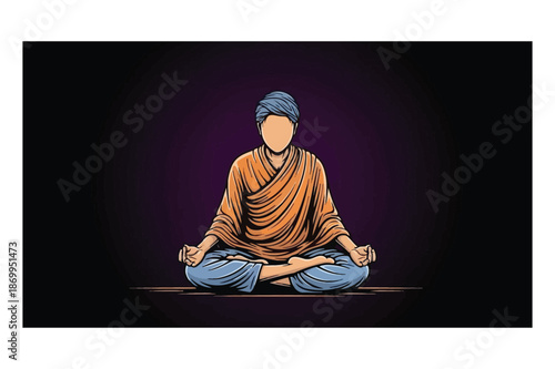 Zen monk meditating in lotus pose, spiritual enlightenment, mindfulness