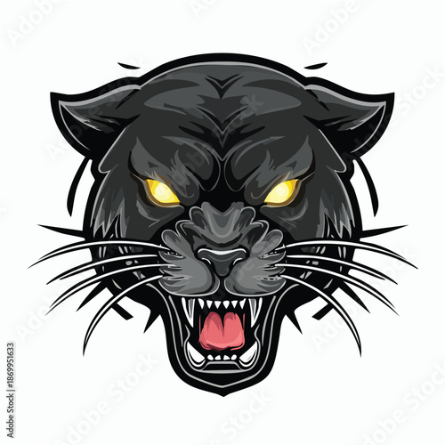Black Panther Mascot Logo Illustration Fierce Wild Animal Emblem Isolated on White Background
