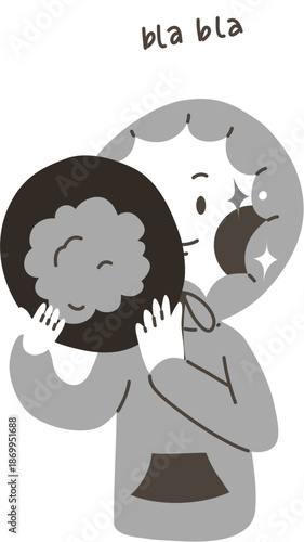 Illustration of an introvert talking to himself