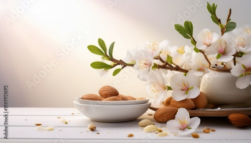 Almond Blossoms Celebrating Tu Bishvat Amidst White Setting