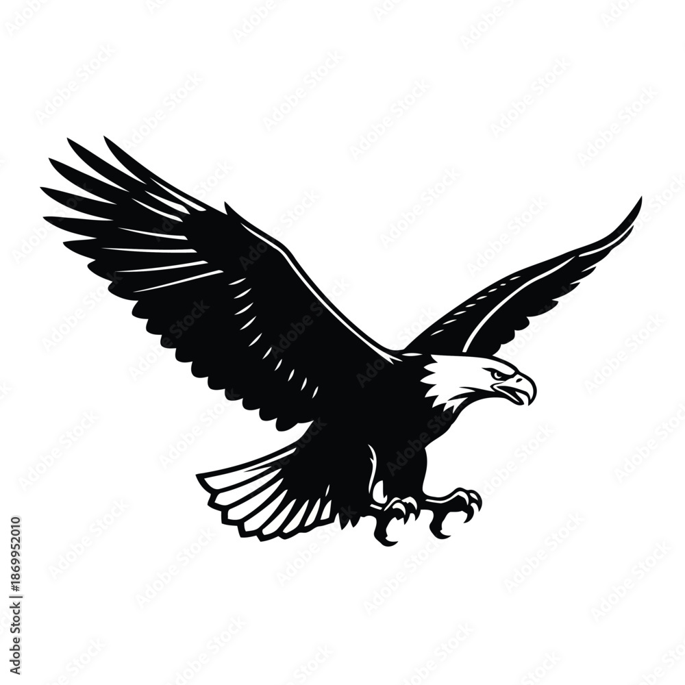 Obraz premium Flying Eagle Silhouette Vector Isolated on White Background