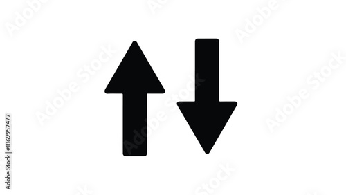 Up and down arrows, opposite directions, contrasting choices, decision making, navigation, direction, symbol, icon, black and white, simple design, conceptual, abstract